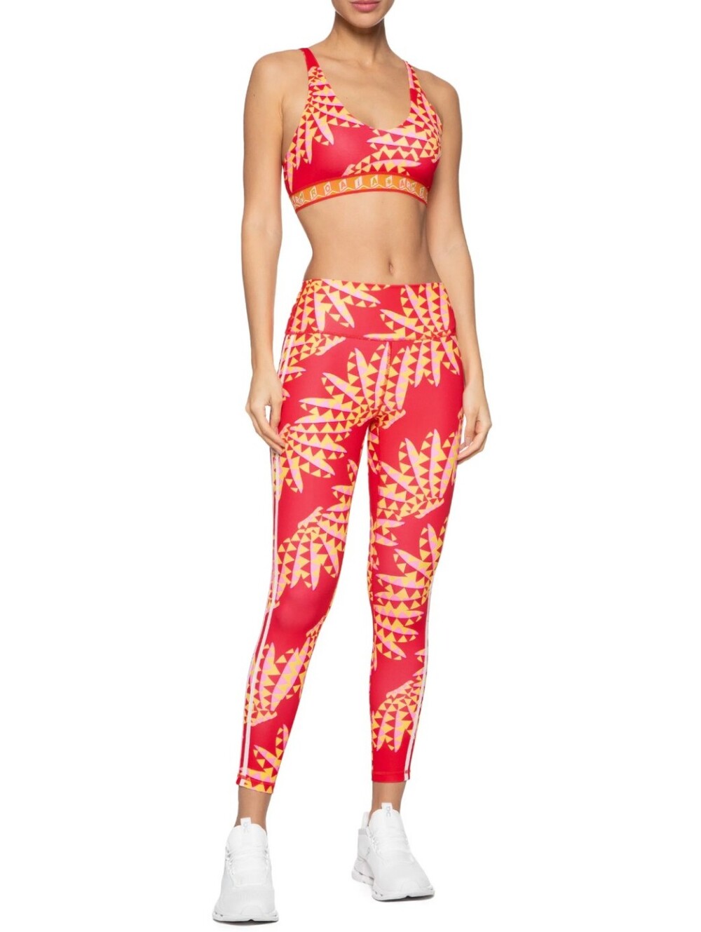 FARM Rio x Adidas Sports Bra & Leggings Activewear Set Red Tropical Size S & XS